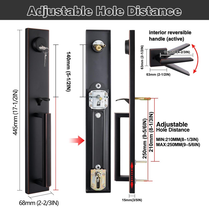 TMC Front Door Handleset HandleSet with Knob Door Handle for Entrance Reversible for Right and Left Handed and a Single Cylinder Deadbolt Handle Set Oil Rubbed Bronze Finish MDHST201610B-AMZ - Image 2